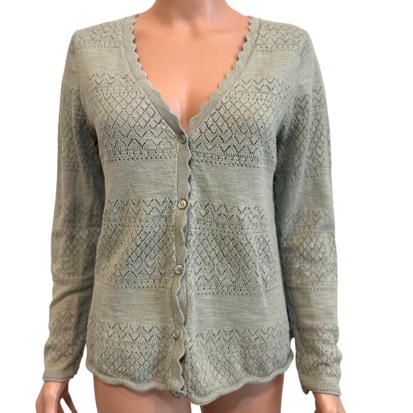 FRYE large button front cardigan sweater pointelle SP 3015 - Picture 9 of 9